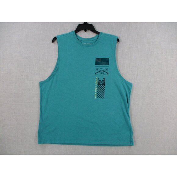 Grunt Style Patriotic Skull Graphic Muscle Tank Top Teal Sleeveless Shirt Size 4 - Picture 2 of 9